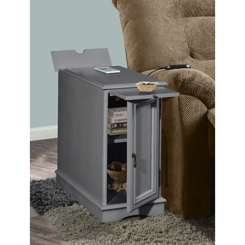 Red Barrel Studio® Fenisha 23.5'' Tall Solid Wood Tray Top Block End Table and BuiltIn Outlets